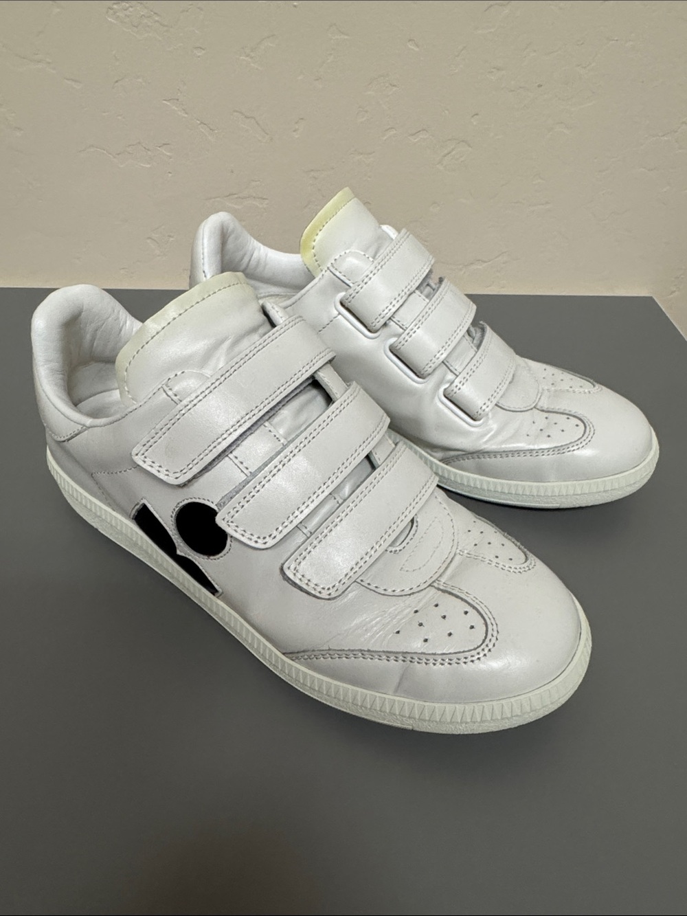 White Women's Leather Velcro Sneakers